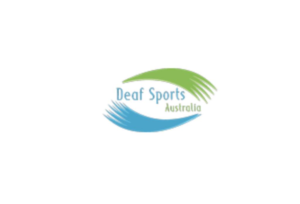Deaf Sports Australia logo. Shown with a green and blue line, with the text 'Deaf Sports Australia'