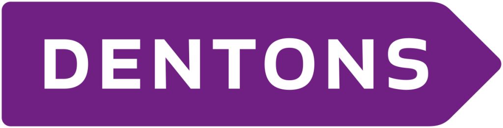 Dentons Logo, it is a purple banner with white words stating 'Dentons'
