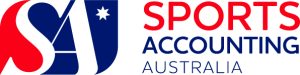Sports Accounting Australia logo. Logo shows an 'SA' with a star next to it and the text "Sports Accounting Australia" in red and navy colours.